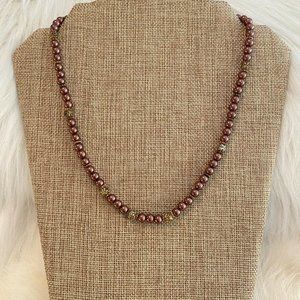 ELegant Metallic Bead‎ Glass Necklace Gold Tone Accents Toggle Clasp 6169